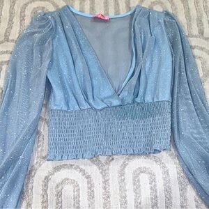 Glittery Baby Blue Long Sleeve Blouse🩵